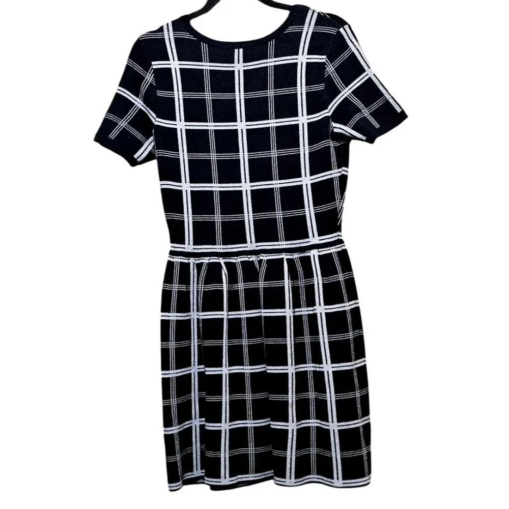 Romeo + Juliet Couture Womens Black & White Plaid Short Sleeve Knit Dress Size L